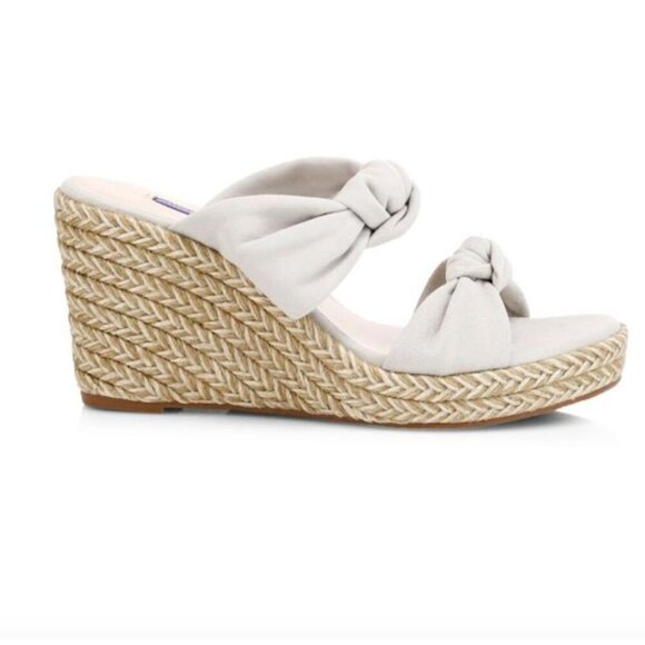 Stuart Weitzman Sarina Grey Suede Knotted Espadrille Wedge Sandals 7 Heeled - Picture 1 of 12